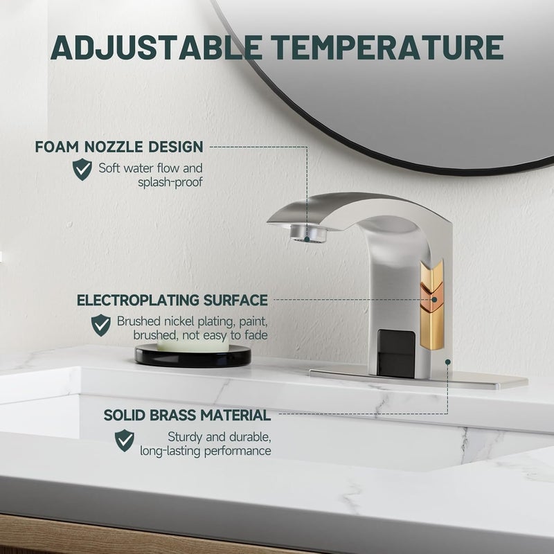 Green Spring Touchless Bathroom Sink Faucets, Automatic Faucet Bathroom Commercial Motion Sensor Faucet Battery or Plug-in Powered with Control Box and Temperature Mixer, Brass, Brushed Nickel - Image 4